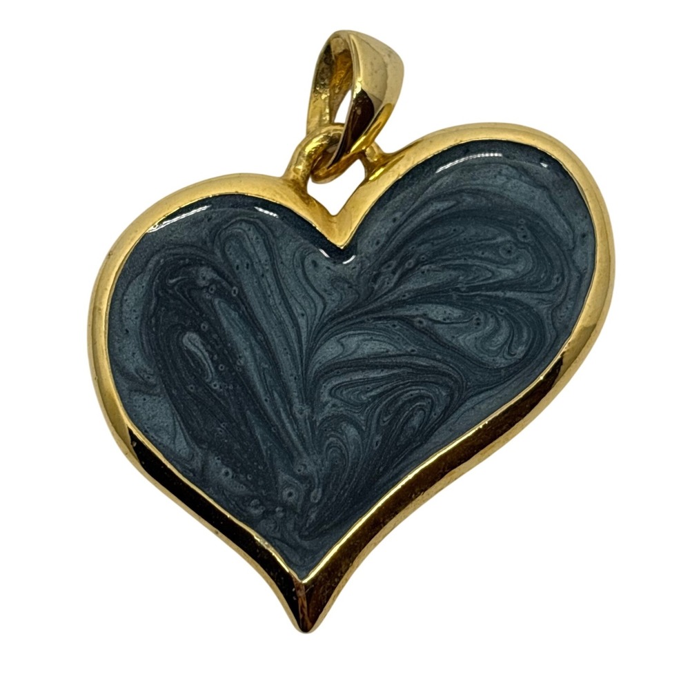 Gold Tone Heart Pendant with‎ Blue Swirl Design Fashion Jewelry Heavy Pendant